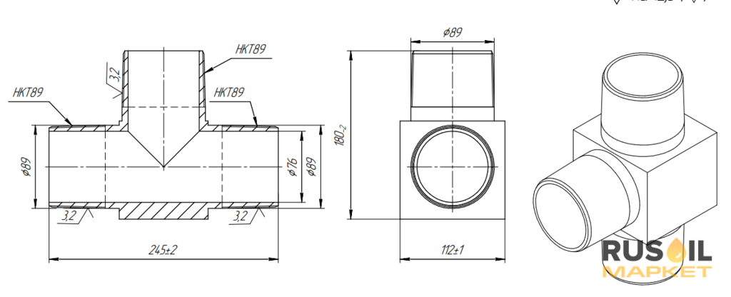 Тройник НКТ89 ниппельный 35МПа